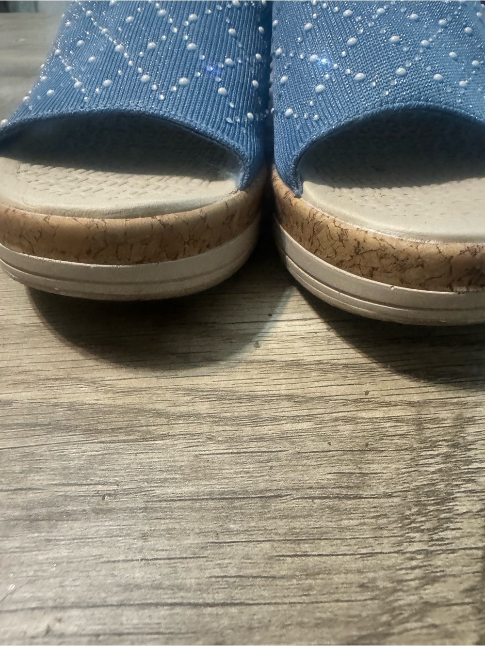 Bzees Blue Studded Cork Wedge Slide - Picture 4 of 6